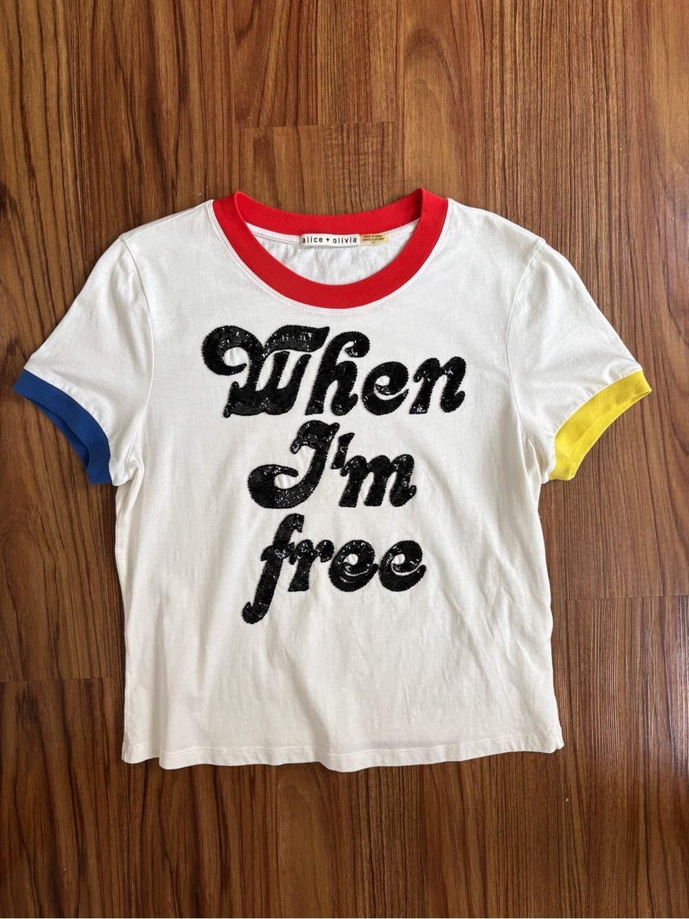 Alice + Olivia Sequin “When I’m Free” Ringer Tee